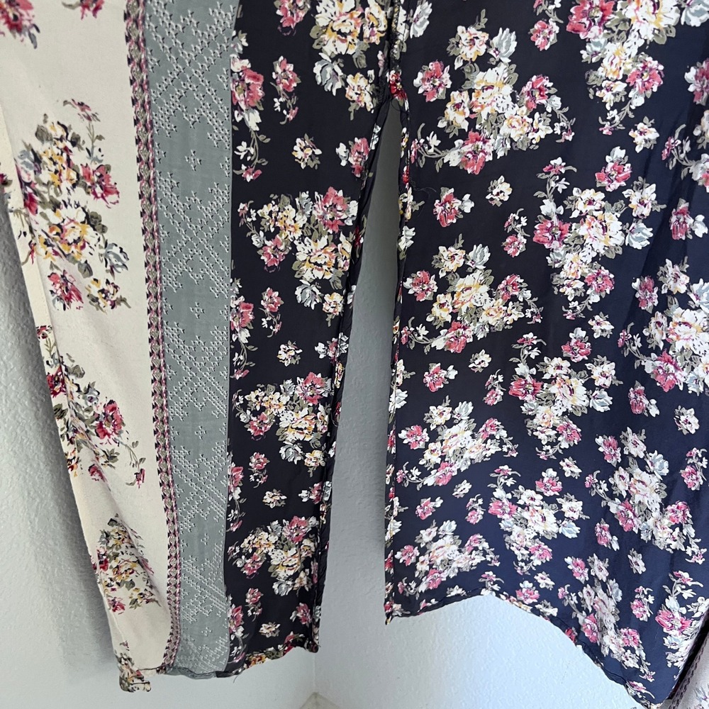 Floral Duster Kimono Womens Medium Mixed Boho‎ Patchwork Print Longline Slits - Picture 6 of 9